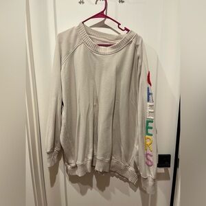 Women's Cream Sweater with Colorful Lettering